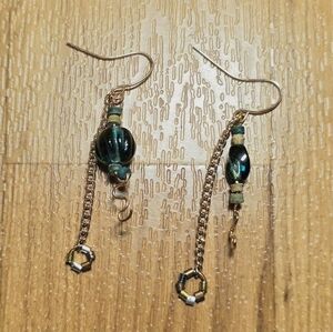 Teal and Gold Layered Recycled Earrings
